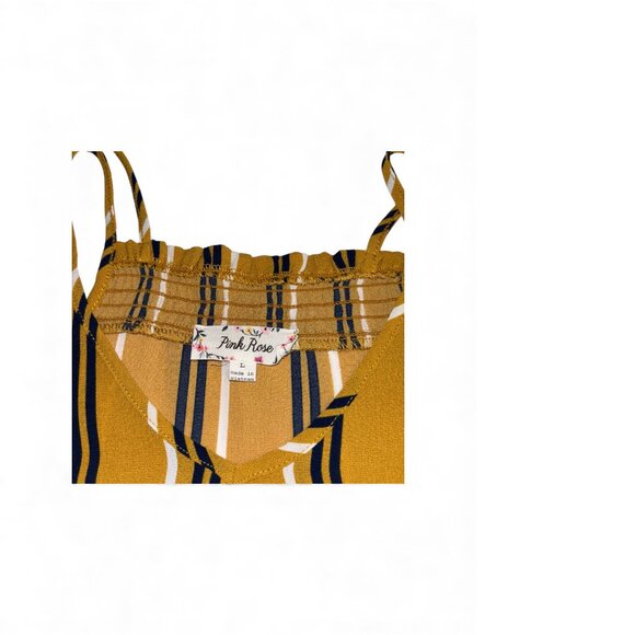 Striped Gold Yellow Navy White Tank Top Cami Size Large Lightweight Trendy Layer - Picture 4 of 5